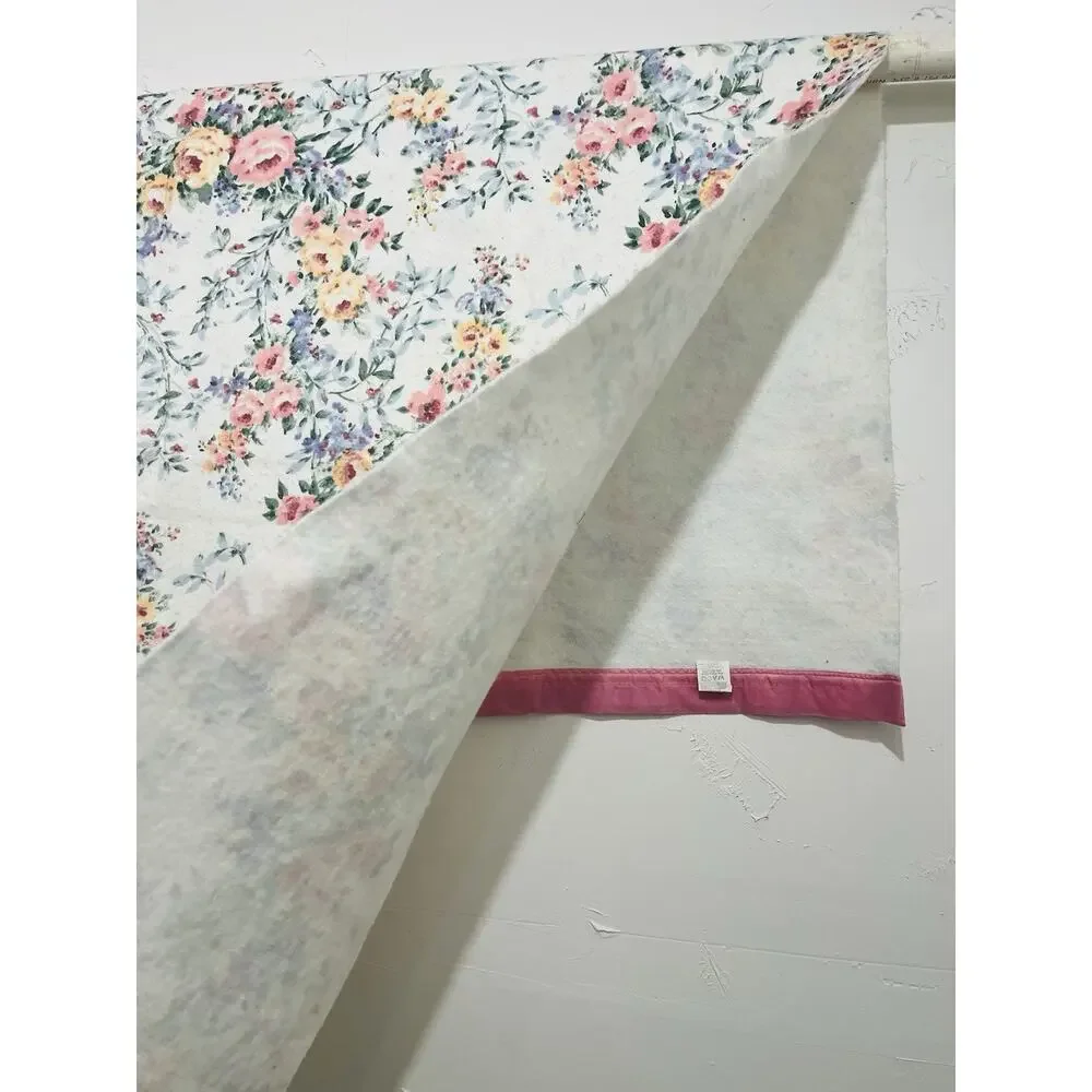 Vintage Blanket WPL1675 Floral Flowers Pink Twin Acrylic Nylon Edge Fleece USA